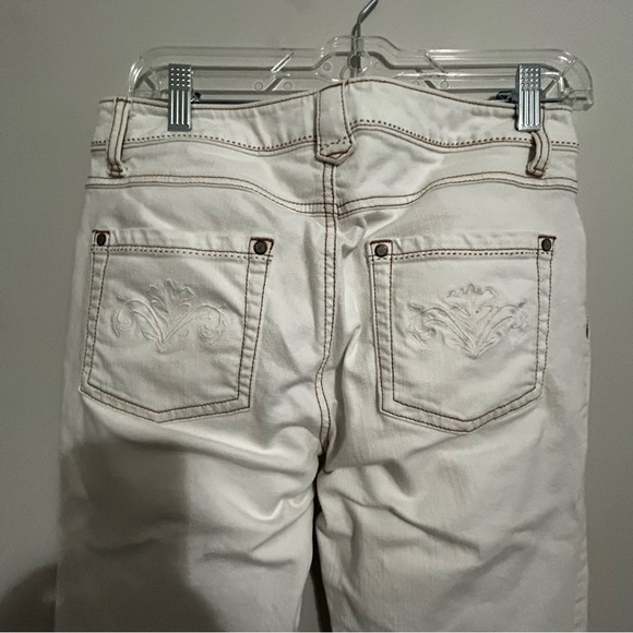 CAbi Tan Boot Cut Jeans with Designs on Back Pocket Size 8 - Picture 2 of 5